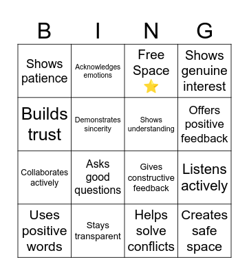 Behaviors Bingo Card
