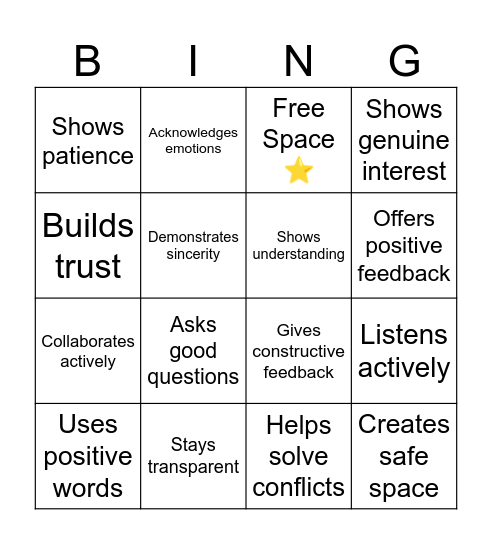 Behaviors Bingo Card