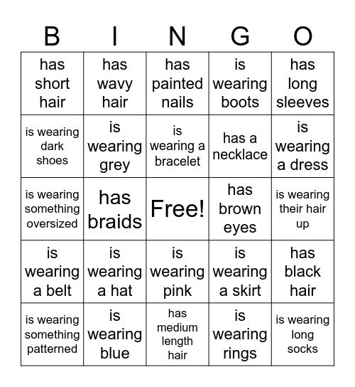 Physical Descriptions 2 Bingo Card