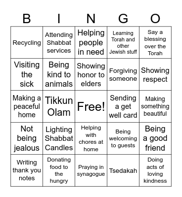 Mitzvah Bingo Card