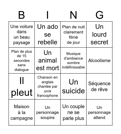 Bingo des films suisses Bingo Card