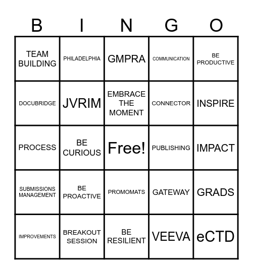 INSPIRE TEAM F2F BINGO Card