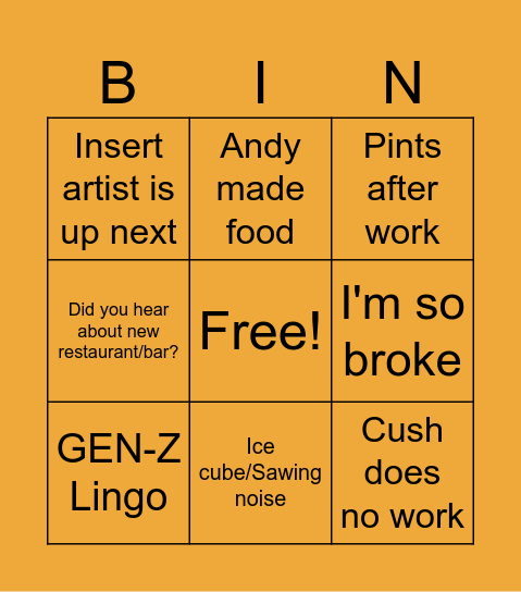 Adam's Bingo Card
