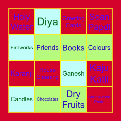 The J.B. Petit High School Diwali Celebrations Bingo Card
