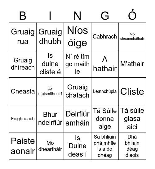 Mé féin agus mo theaglach Bingo Card