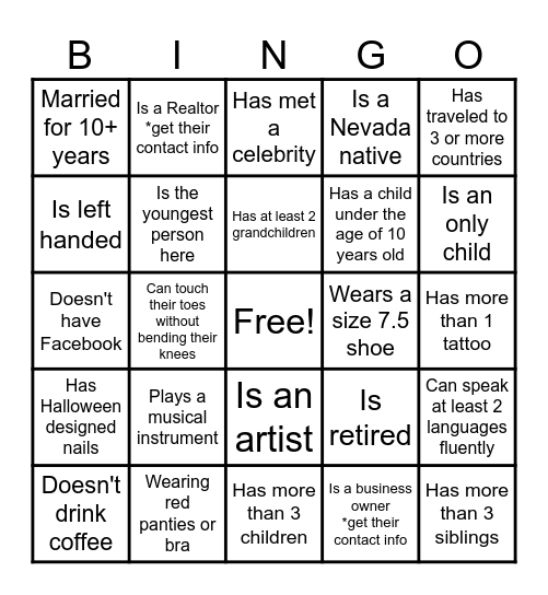 Find a Friend Bingo Card