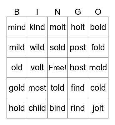 Step 2.3 Bingo Card