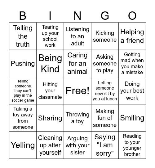 Choices Bingo Card