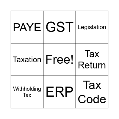 Taxation Bingo Card