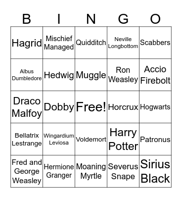 Harry Potter BINGO Card