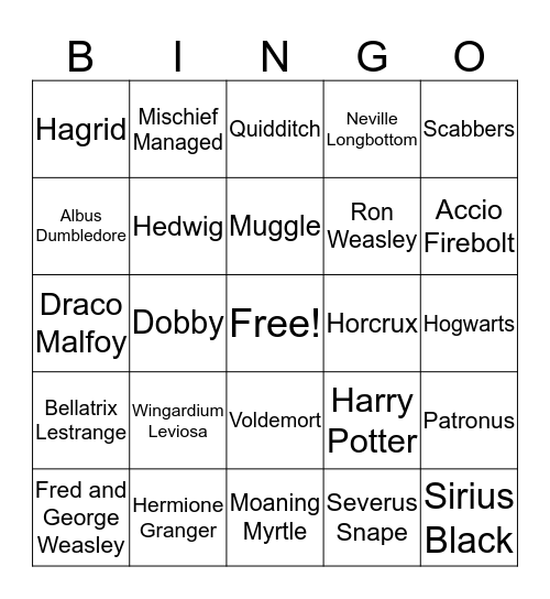 Harry Potter BINGO Card