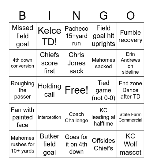 Go Chiefs! Bingo Card