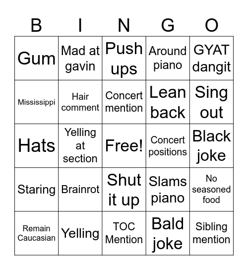 Mr B Bingo Card