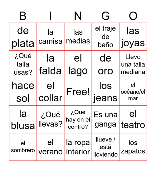 Mi pueblo, la ropa, y el clima Bingo Card