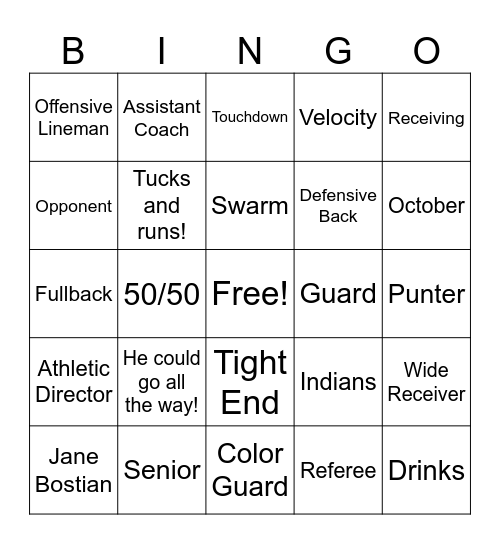 Senior Night Football BINGO Card