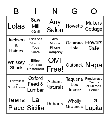 November Shop Local Bingo Card