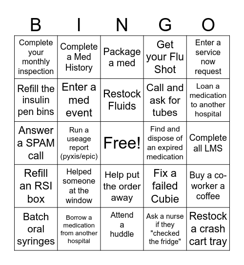Pharmacy BINGO! Bingo Card