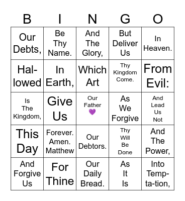 The Lord's Prayer Bingo Card
