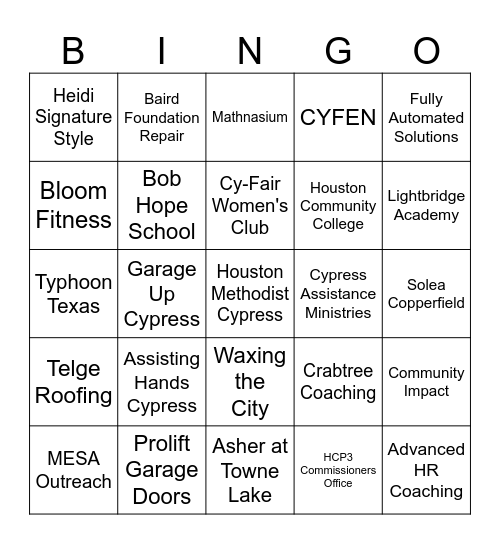 Fall Business Expo 2025 Bingo Card