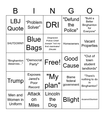 Mayoral Debate Bingo Card