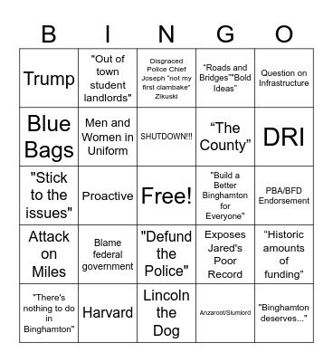 Mayor Debate Bingo Card