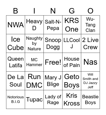 Yo! MTV Raps Bingo Card