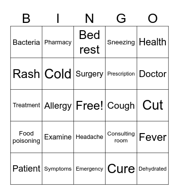Medical Vocabulary Bingo Card