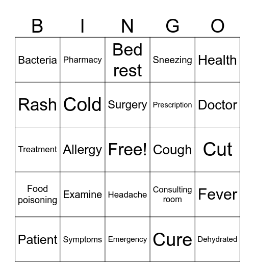 Medical Vocabulary Bingo Card