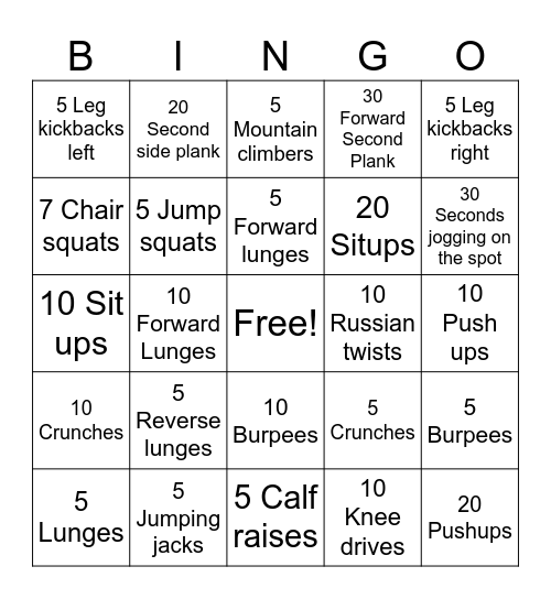 Sweat & Shine Bingo Card