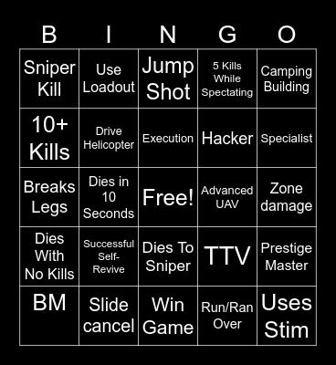 Warzone Bingo Card