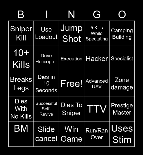 Warzone Bingo Card
