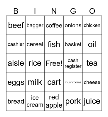Food Shopping Bingo Card