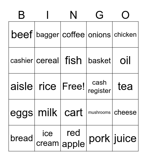 Food Shopping Bingo Card