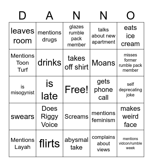 Danno Bingo Card