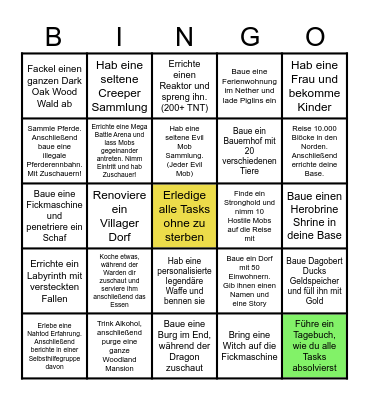 Minecraft Achievement Game Bingo Card