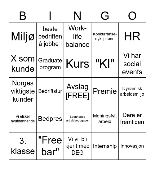 Student Slop Bingo Card