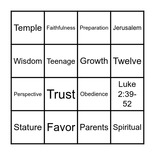 Youth Group Bingo Card