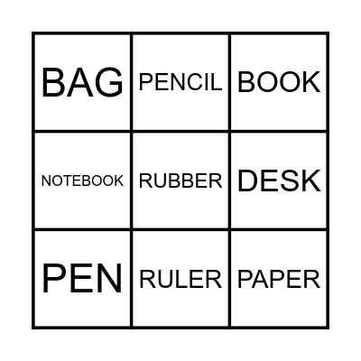 SCHOOL SUPPLIES Bingo Card