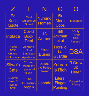 Mayoral Debate Bingo Card