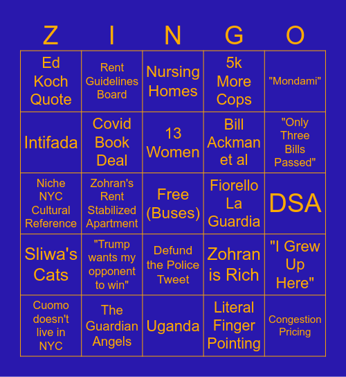 Mayoral Debate Bingo Card
