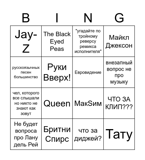 так так так это что МЮЗИК ПАТИ? Bingo Card