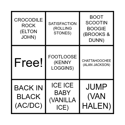 YOU KNOW THESE SONGS Bingo Card