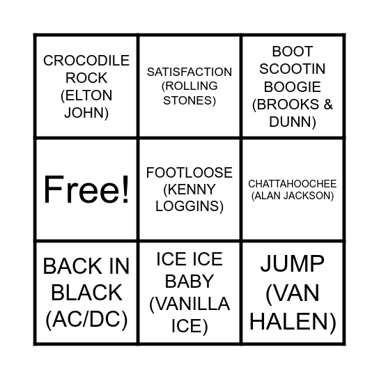 YOU KNOW THESE SONGS Bingo Card