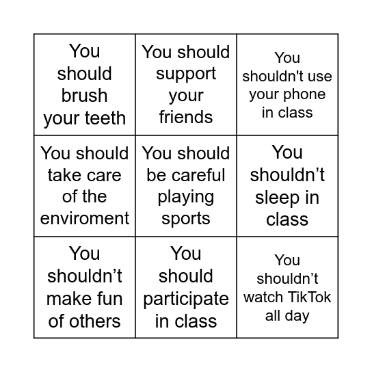 ADVICES Bingo Card