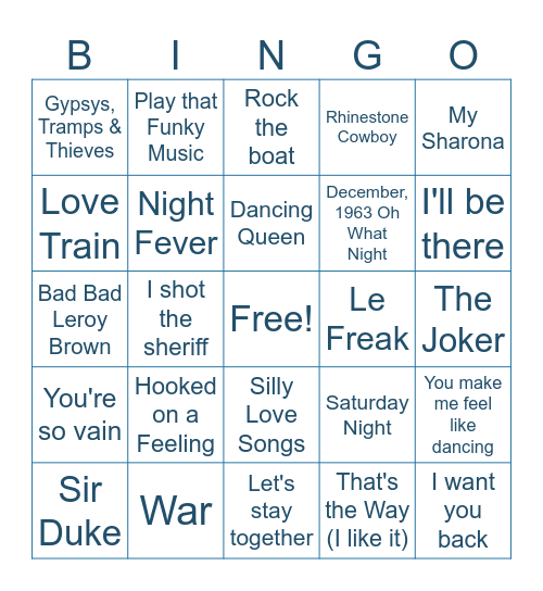 70's Bingo Card