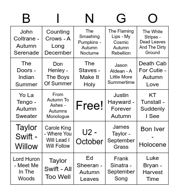 Autumn songs Bingo Card