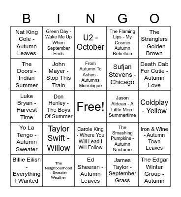 Fall/Autumn Bingo Card