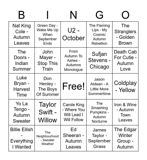 Fall/Autumn Bingo Card