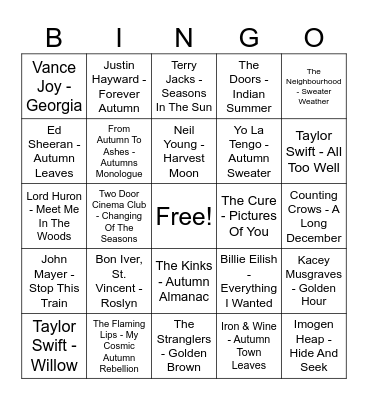 It's Fall Songs Bingo Card