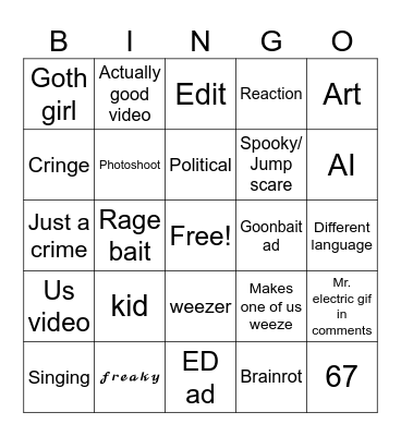 insta reels bingo Card